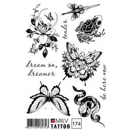 Татуировка Milv переводная для тела 174 Бабочки змеи