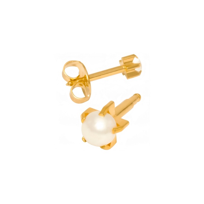Серьги Studex камень Жемчуг в крапане мини с позолотой