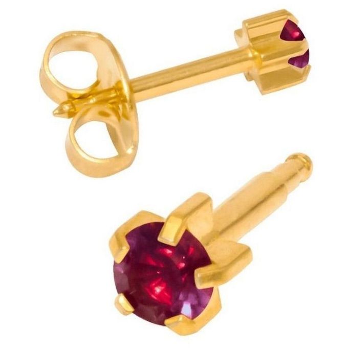 Серьги Studex камень Аметист в крапане большие с позолотой