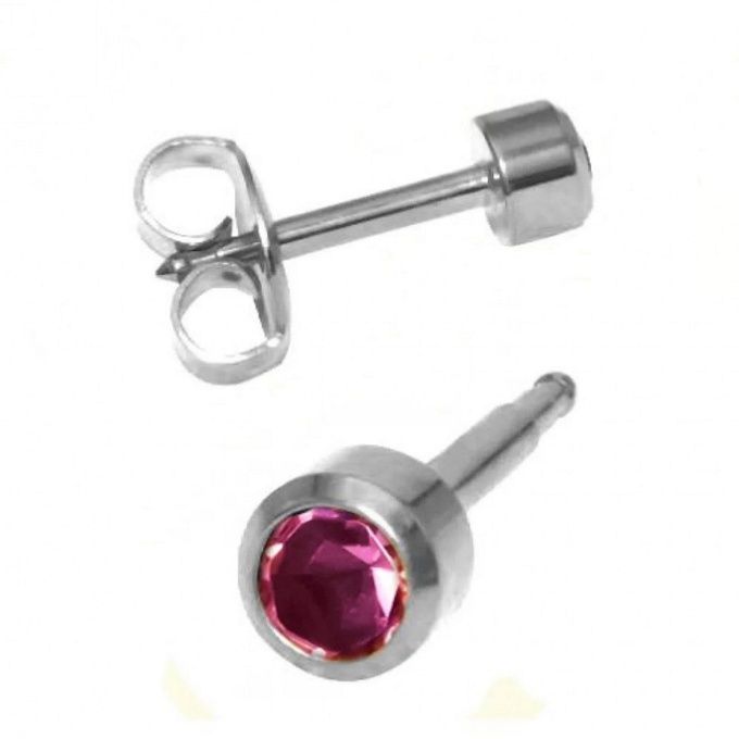 Серьги Studex камень Аметист завальцованный средние без покрытия