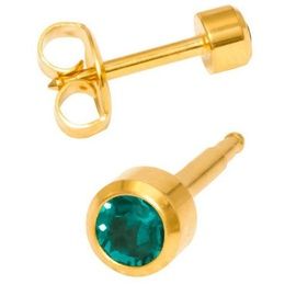 Серьги Studex камень Голубой Циркон завальцованные большие с позолотой