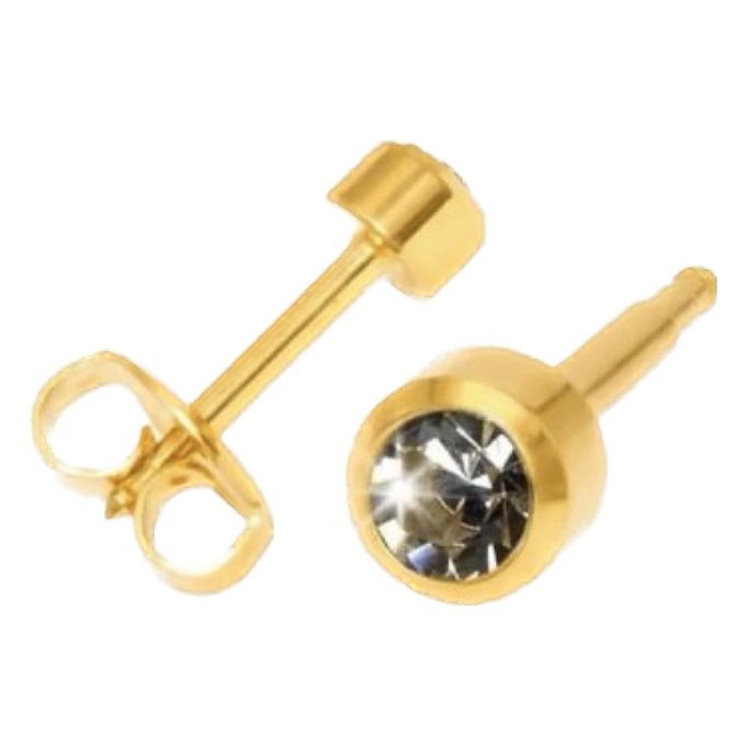 Серьги Studex камень Черный бриллиант завальцованный средние с позолотой
