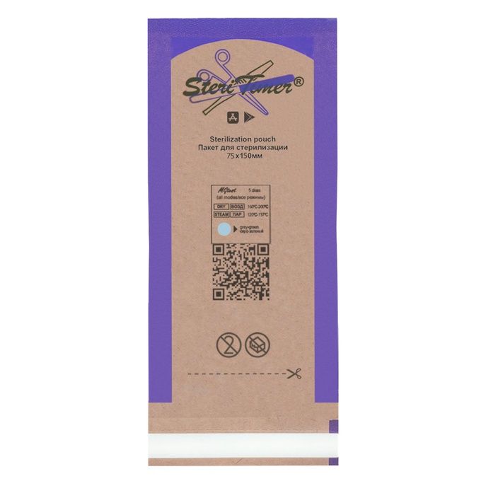 Пакеты Медтест Steritimer бумажные крафт комбинированные в сухожар и автоклав 75 мм*150 мм 100 шт