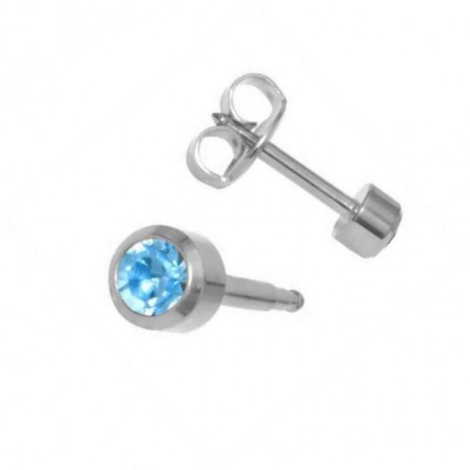 Серьги Studex камень Аквамарин завальцованный средние без покрытия