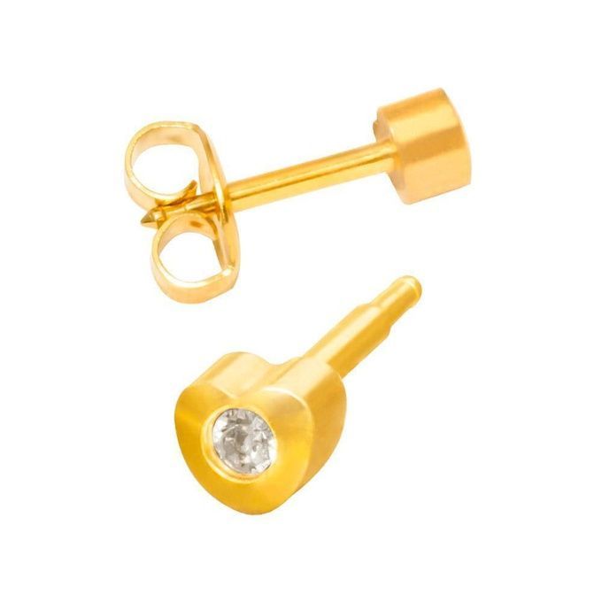 Серьги Studex Формы Сердце с хрусталем средние с позолотой