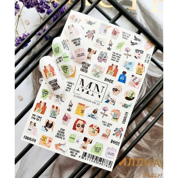 Слайдер-дизайн Miw Nails W-032 Надписи девушки