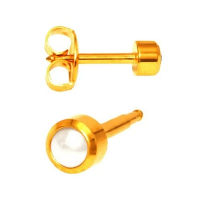 Серьги Studex камень Жемчуг имитация завальцованные средние с позолотой