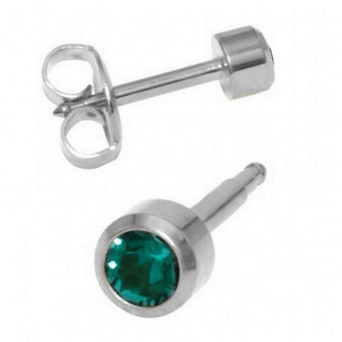 Серьги Studex камень Голубой циркон завальцованный средние без покрытия