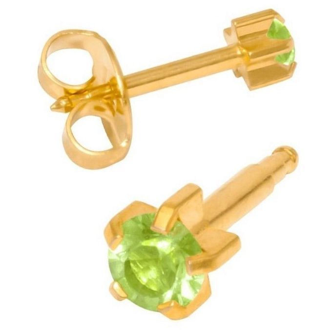 Серьги Studex камень Хризолит в крапане большие с позолотой