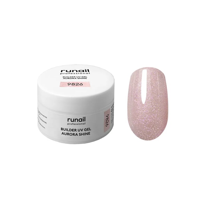 Гель RuNail Builder UV Gel Aurora Shine с шиммером 9826 15 г