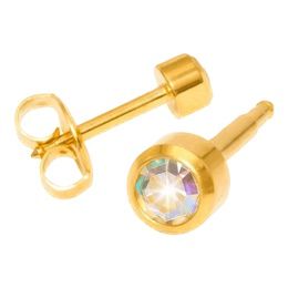 Серьги Studex камень Горный хрусталь завальцованный большие с позолотой