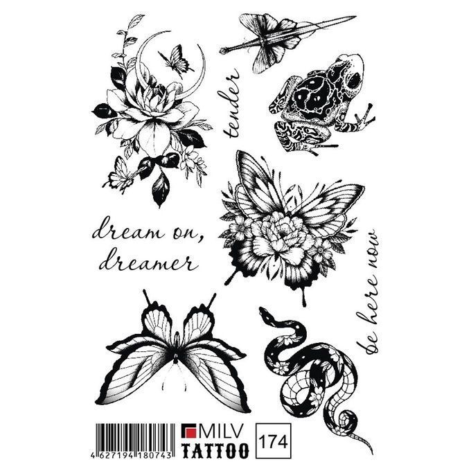 Татуировка Milv переводная для тела 174 Бабочки змеи
