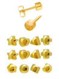 Набор серег Studex Формы разные в одной упаковке без вставки средние с позолотой 12 шт