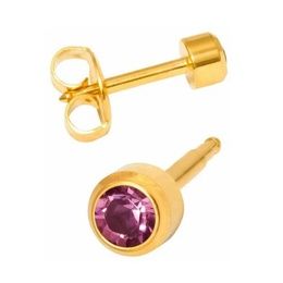 Серьги Studex камень Аметист завальцованный средние с позолотой