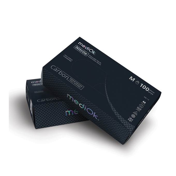 Перчатки Mediok Carbon black+ нитриловые черные 4,0 г XS 50 пар