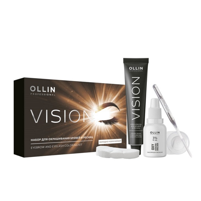 Набор Ollin Vision для окрашивания бровей и ресниц холодно-коричневый