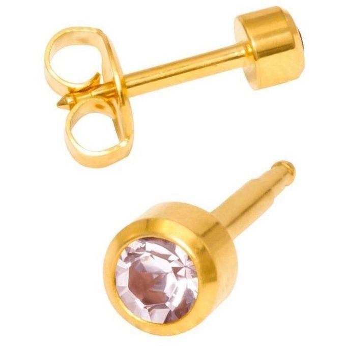 Серьги Studex камень Александрит завальцованный средние с позолотой