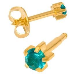 Серьги Studex камень Голубой циркон в крапане средние с позолотой